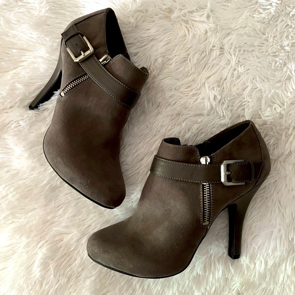 Dark Gray Faux Suede Ankle Booties Size 8.5